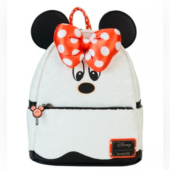 Loungefly Disney Minnie Mouse Exclusive Ghost Costume Glow Sequin Mini Backpack - Picture 1 of 15